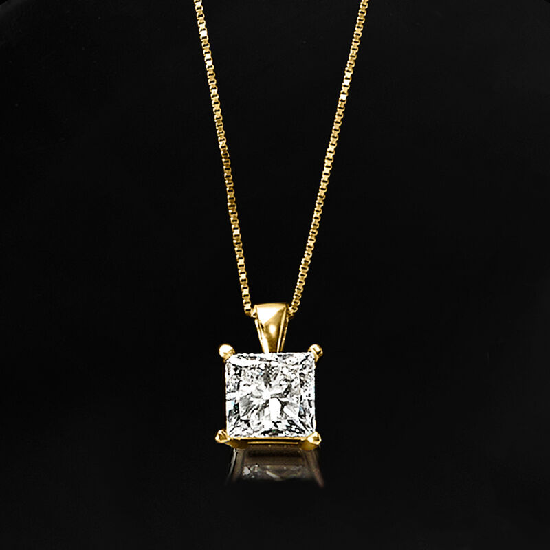 2.00 Carat Princess-Cut Lab-Grown Diamond Pendant Necklace in 14kt Yellow Gold image number 3