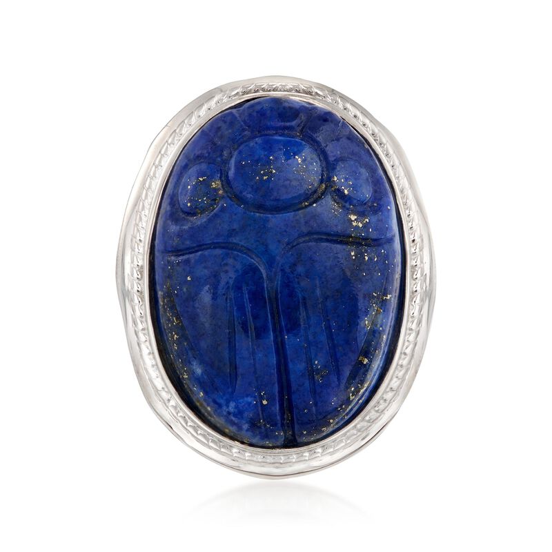 Carved Lapis Scarab Ring in Sterling Silver image number 0