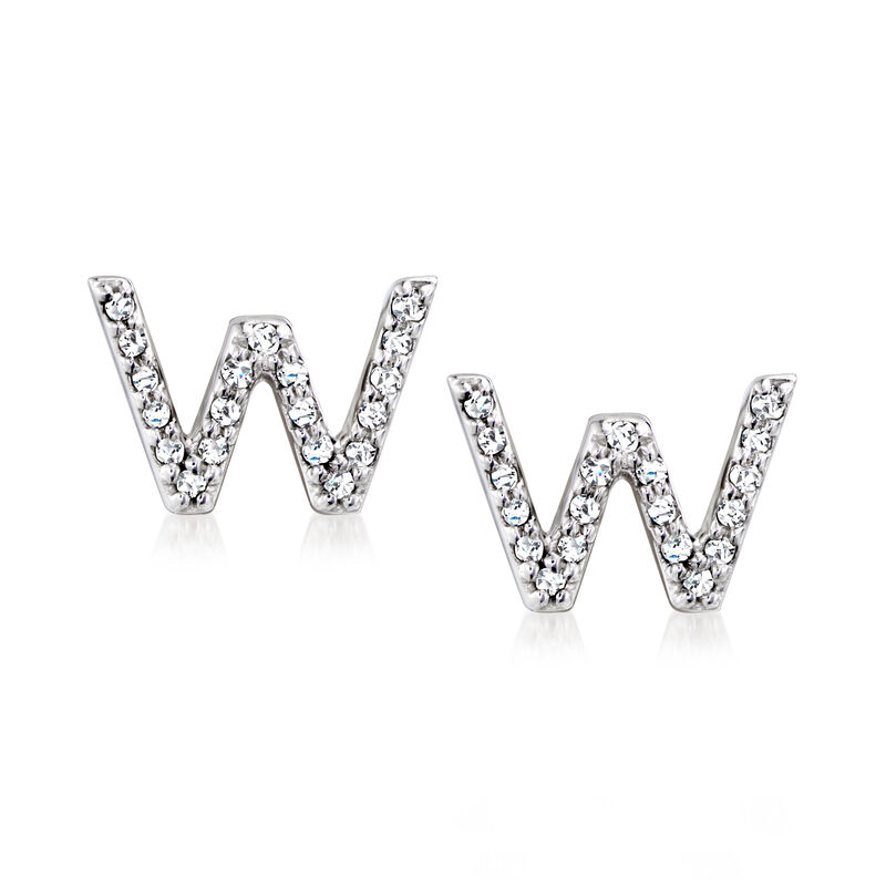 W - Diamond Initial Stud Earrings in Sterling Silver image number 0
