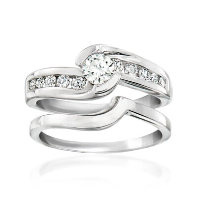 C. 1990 Vintage .50 ct. t.w. Diamond Jewelry Set: Engagement and Wedding Rings in 14kt White Gold