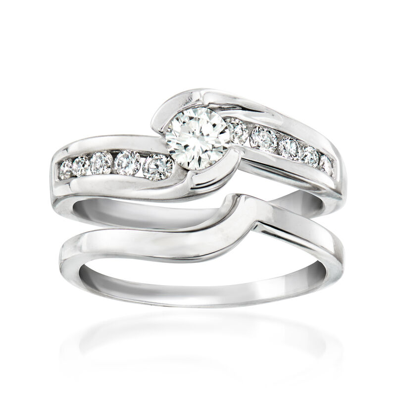 C. 1990 Vintage .50 ct. t.w. Diamond Jewelry Set: Engagement and Wedding Rings in 14kt White Gold. Size 5.25 image number 0