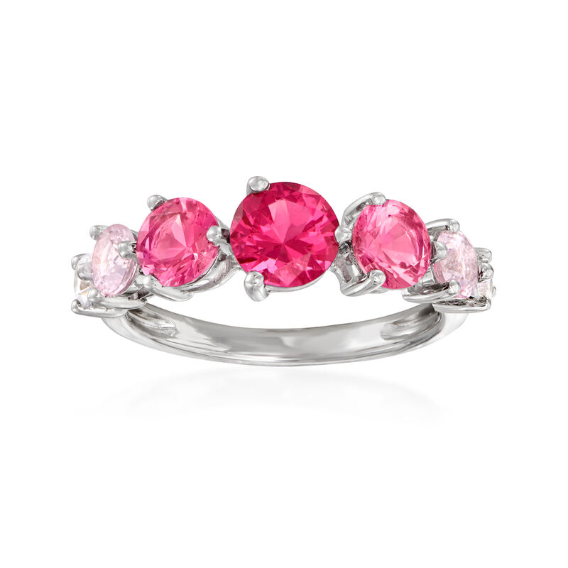 2.20 ct. t.w. Pink Simulated Sapphire and .20 ct. t.w. CZ Ring in Sterling Silver image number 0