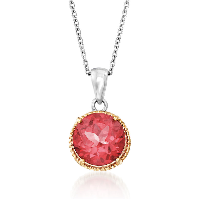 3.60 Carat Pink Quartz Pendant Necklace in Sterling Silver and 14kt Yellow Gold image number 0