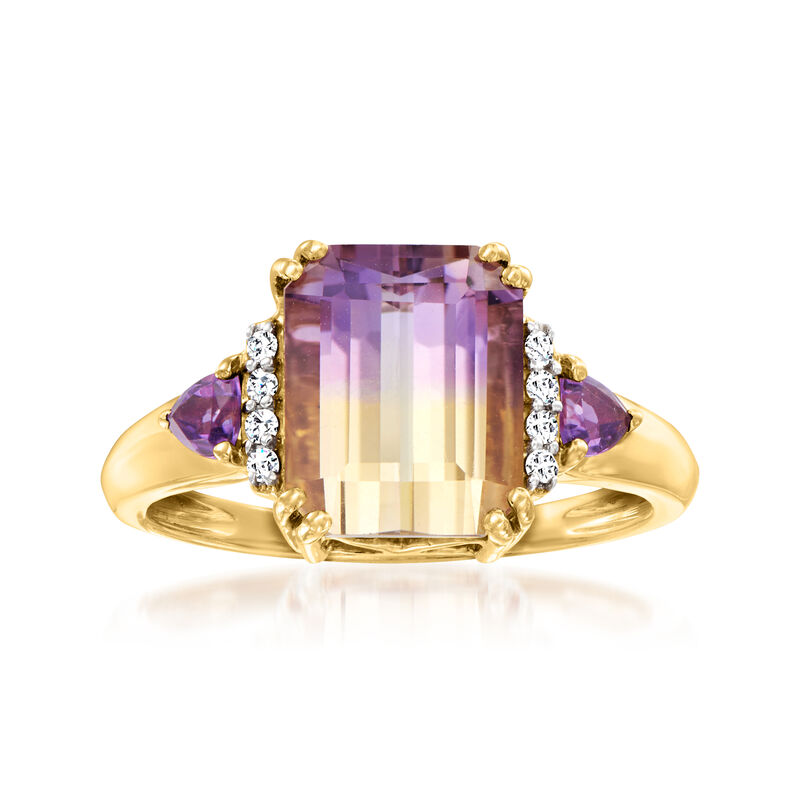 2.70 Carat Ametrine and .10 ct. t.w. Amethyst Ring with Diamonds in 14kt Yellow Gold. Size 8 image number 0
