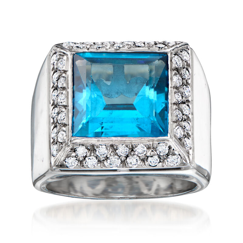C. 1980 Vintage 6.35 Carat Swiss Blue Topaz and .90 ct. t.w. Diamond Ring in 18kt White Gold. Size 6 image number 0