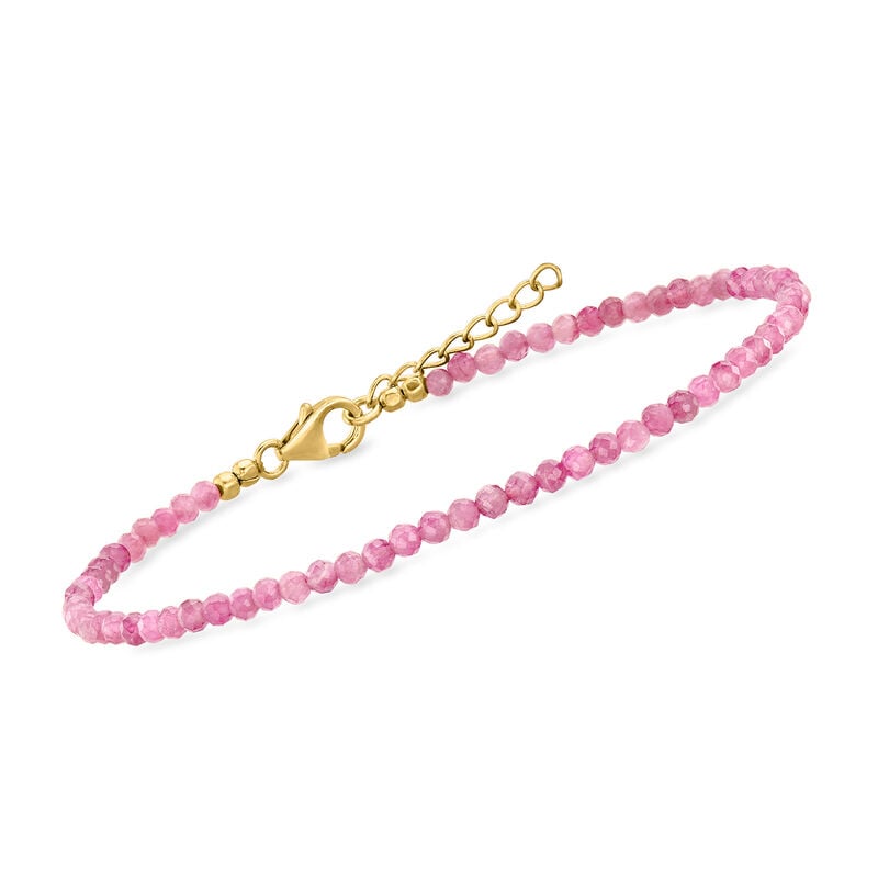 12.00 ct. t.w. Pink Tourmaline Bead Anklet in 18kt Gold Over Sterling. 9" image number 2