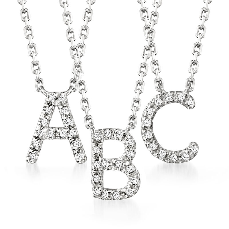 W - Diamond Initial Necklace in Sterling Silver. 16&quot; image number 1