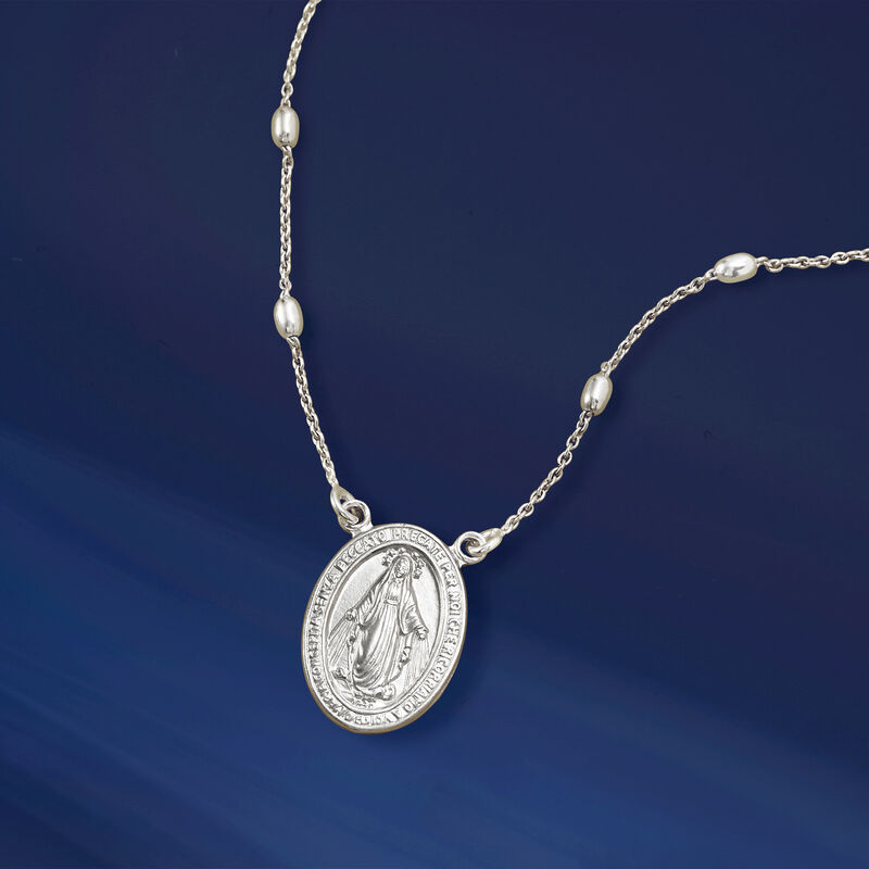 Italian Sterling Silver Miraculous Medal Bead Station Necklace image number 6
