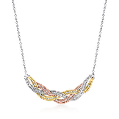 .25 ct. t.w. Diamond Braided Necklace in 18kt Two-Tone Gold Over Sterling and Sterling Silver