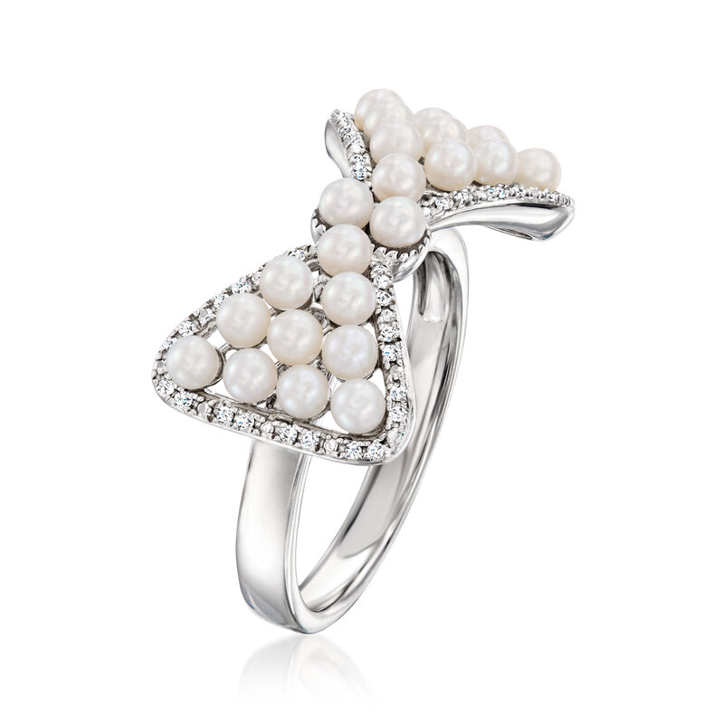 2-2.5mm Cultured Pearl and .10 ct. t.w. Diamond Bow Ring in Sterling Silver image number 2