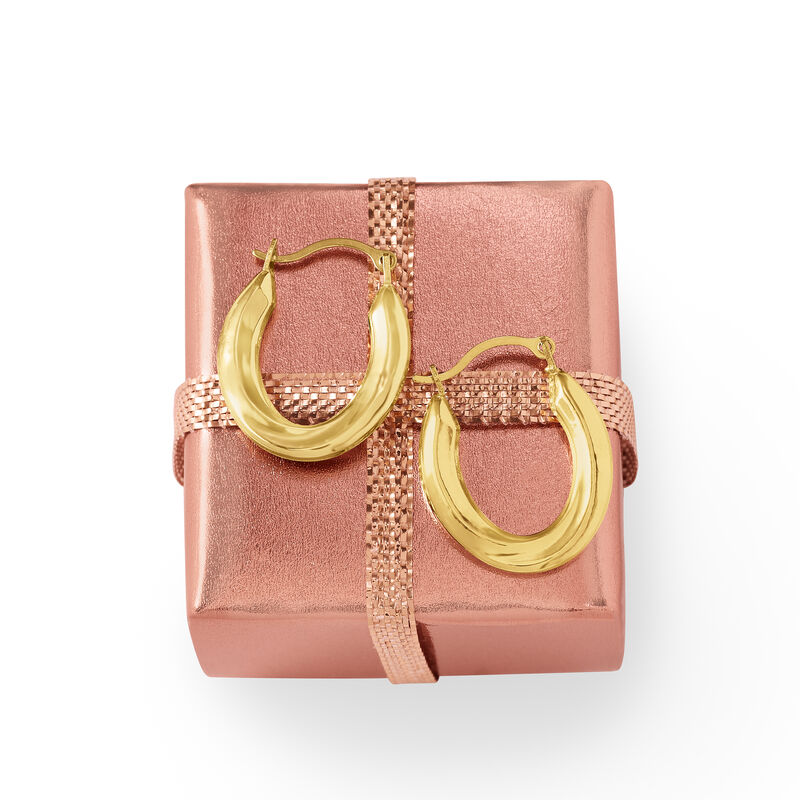 14kt Yellow Gold Small Oval Hoop Earrings. 5/8&quot; image number 3