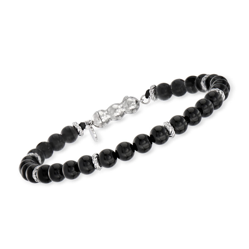 Gabriel Design Black Onyx Bead Bracelet in Sterling Silver. 8&quot; image number 0