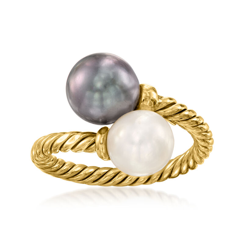 C. 2000 Vintage David Yurman 7.5-8.5mm Multicolored Cultured Pearl Bypass Ring in 18kt Yellow Gold image number 0