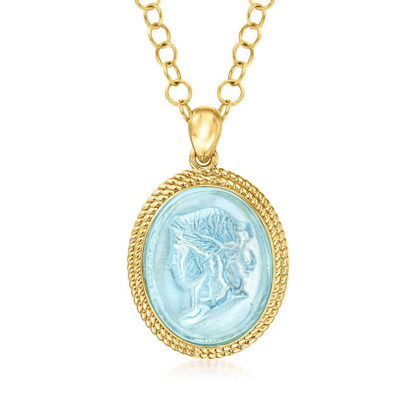 Italian Tagliamonte Blue Venetian Glass Pendant Necklace in 18kt Gold Over Sterling image number 0