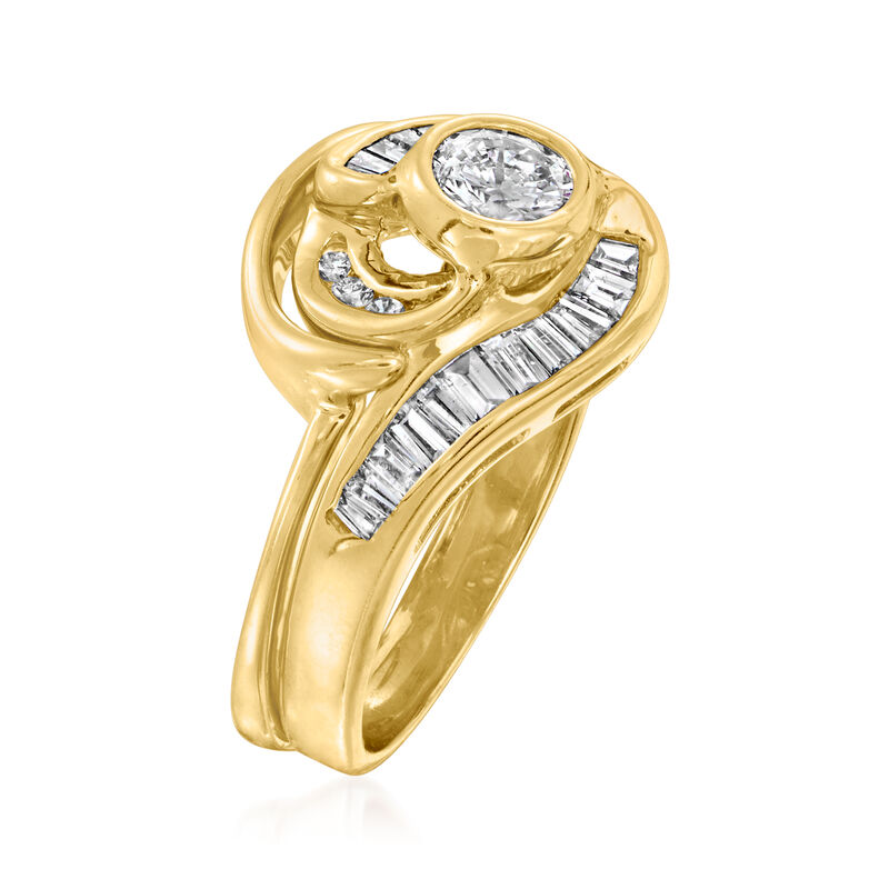C. 1980 Vintage 1.05 ct. t.w. Diamond Swirl Ring in 14kt Yellow Gold image number 2