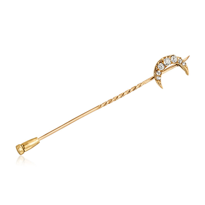 C. 1900 Vintage .45 ct. t.w. Diamond Crescent Moon Stick Pin in 10kt Yellow Gold image number 0