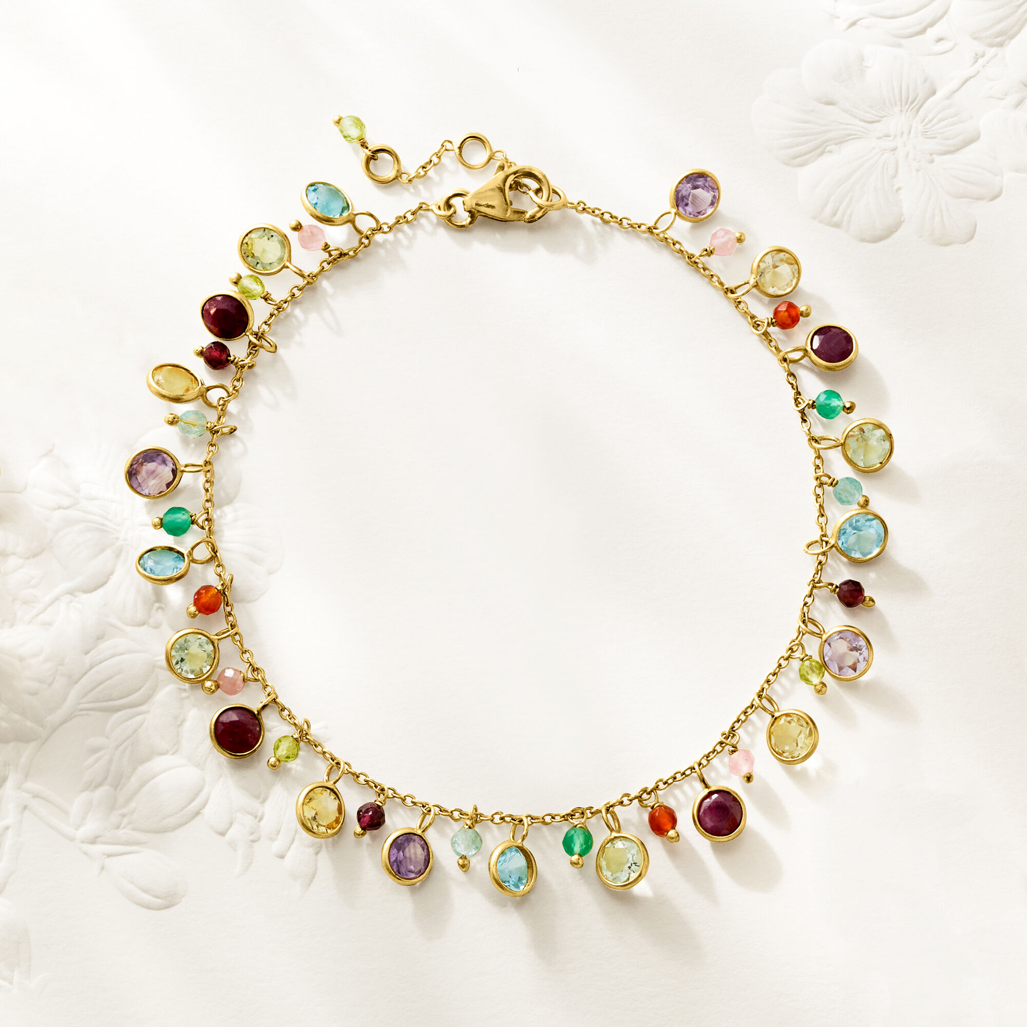 13.50 ct. t.w. Multi-Gemstone Drop Anklet in 18kt Gold Over