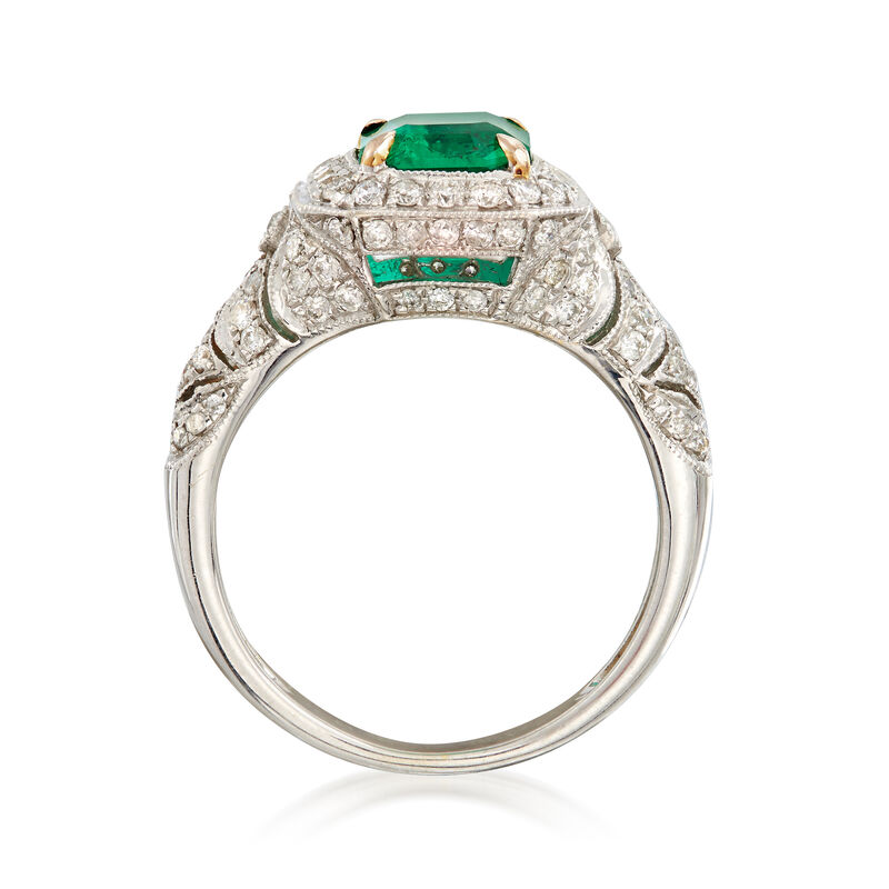 C. 1990 Vintage 2.00 Carat Octagon Colombian Emerald and .75 ct. t.w. Diamond Ring in 18kt White Gold image number 3