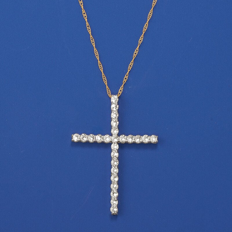 2.00 ct. t.w. Diamond Cross Pendant Necklace in 14kt Yellow Gold image number 2