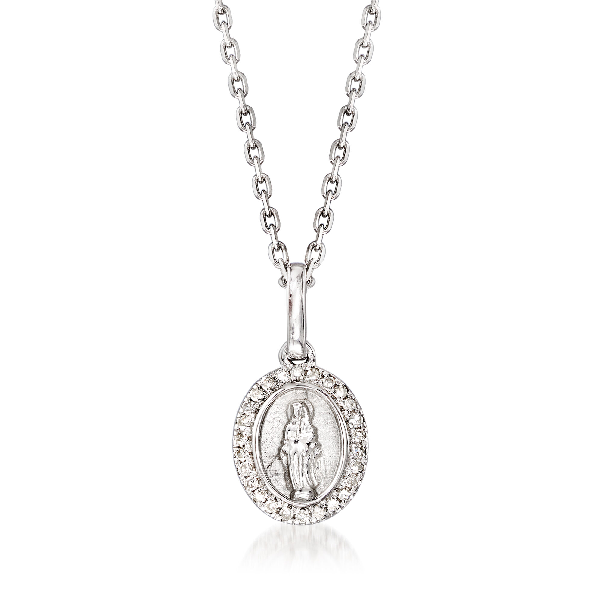 Diamond Accented Virgin Mary Pendant Necklace in Sterling Silver
