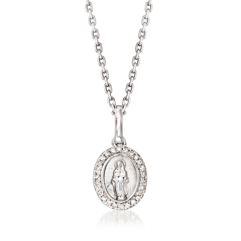Diamond-Accented Virgin Mary Pendant Necklace in Sterling Silver image number 0