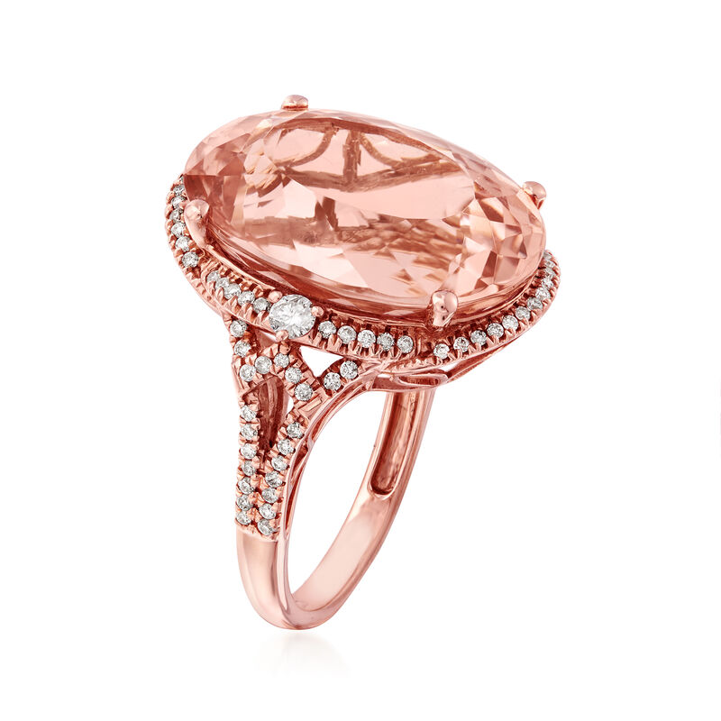 18.00 Carat Pink Morganite and .47 ct. t.w. Diamond Ring in 14kt Rose Gold. Size 7 image number 2