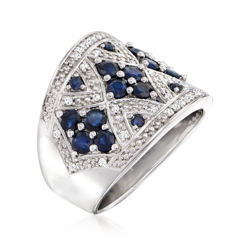 1.50 ct. t.w. Sapphire and .21 ct. t.w. Diamond Wide Ring in Sterling Silver image number 2