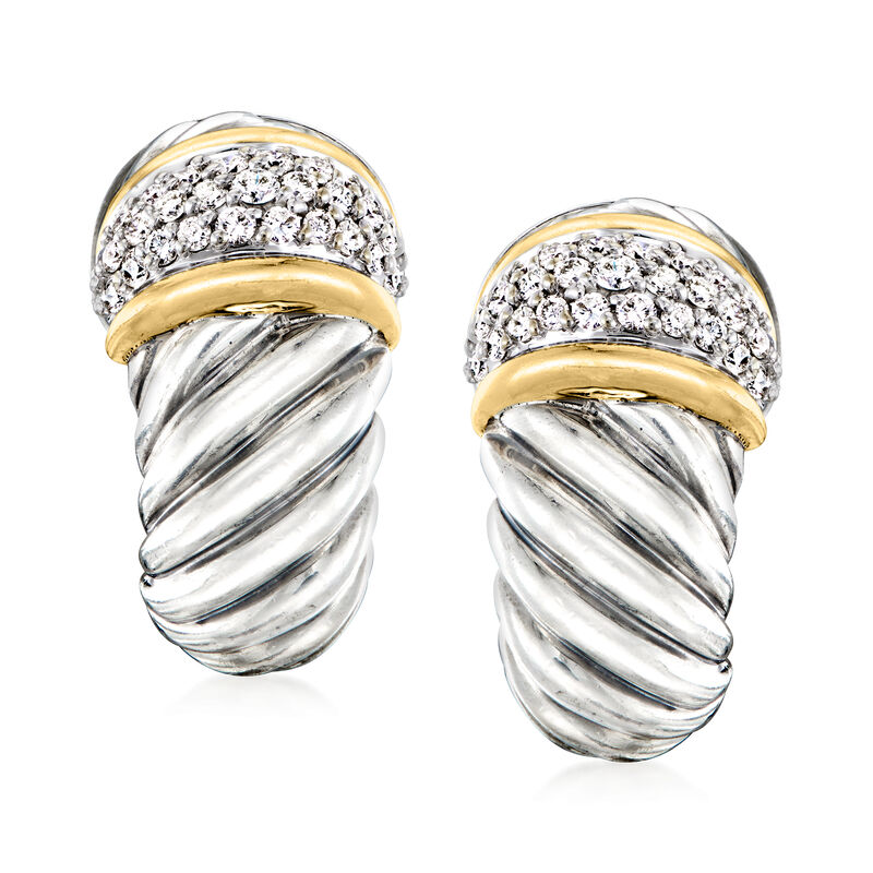 C. 1990 Vintage David Yurman .85 ct. t.w. Diamond Cable Earrings in Sterling Silver and 18kt Yellow Gold image number 0