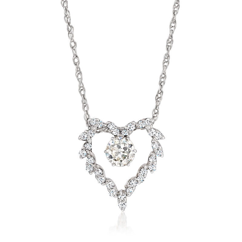 C. 1980 Vintage 2.00 ct. t.w. Diamond Heart Pendant Necklace in 14kt White Gold. 17" image number 0