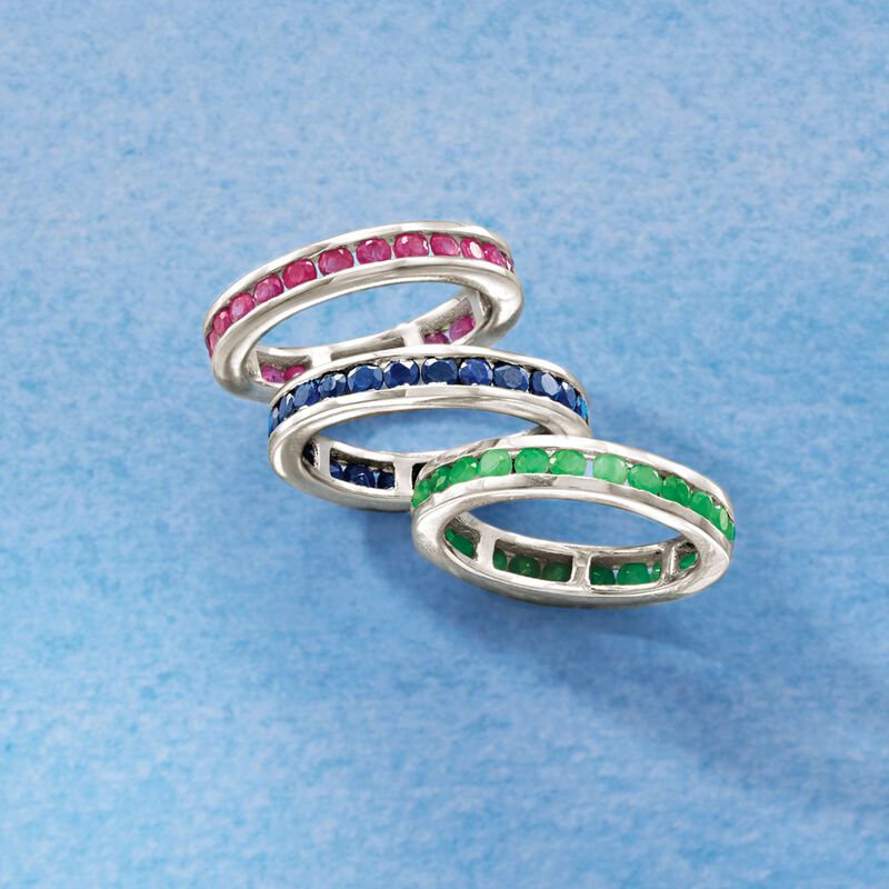 1.60 ct. t.w. Channel-Set Emerald Eternity Band in Sterling Silver image number 3