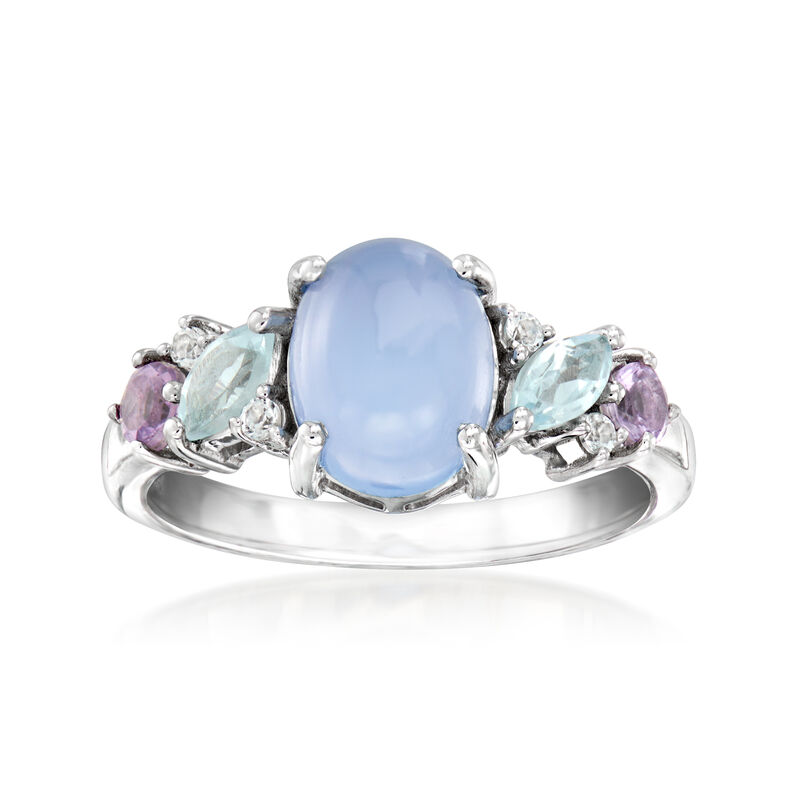 Blue Chalcedony and .68 ct. t.w. Pastel Multi-Gemstone Ring in Sterling Silver image number 0