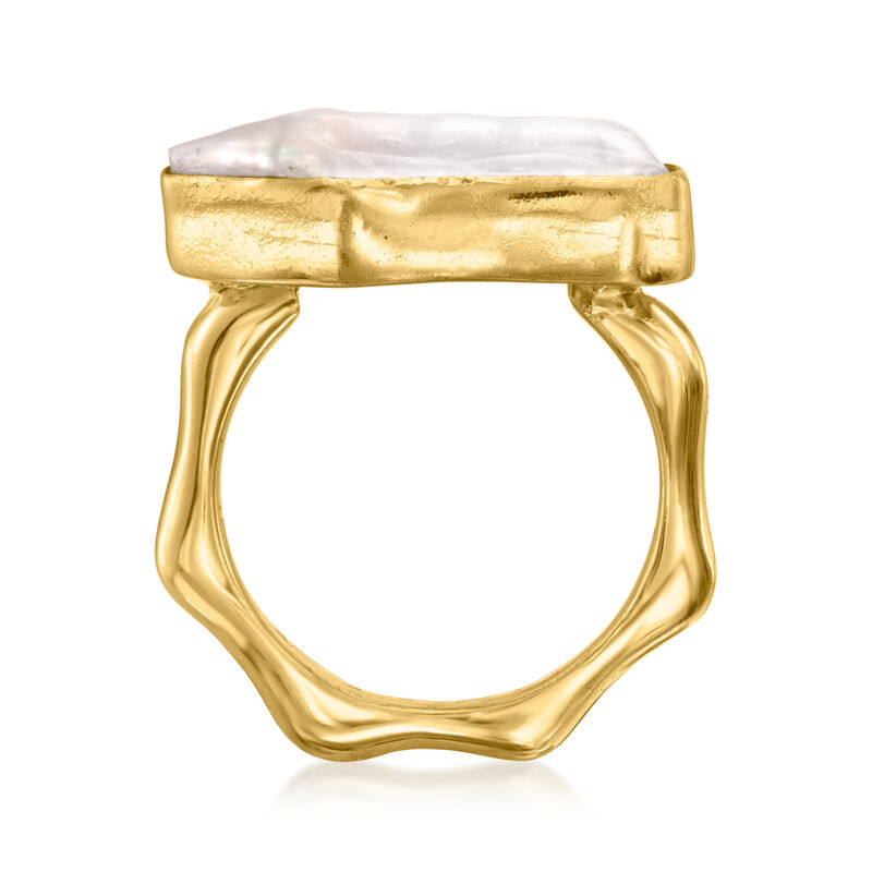 19x7mm Cultured Biwa Pearl Geometric Ring in 18kt Gold Over Sterling image number 3