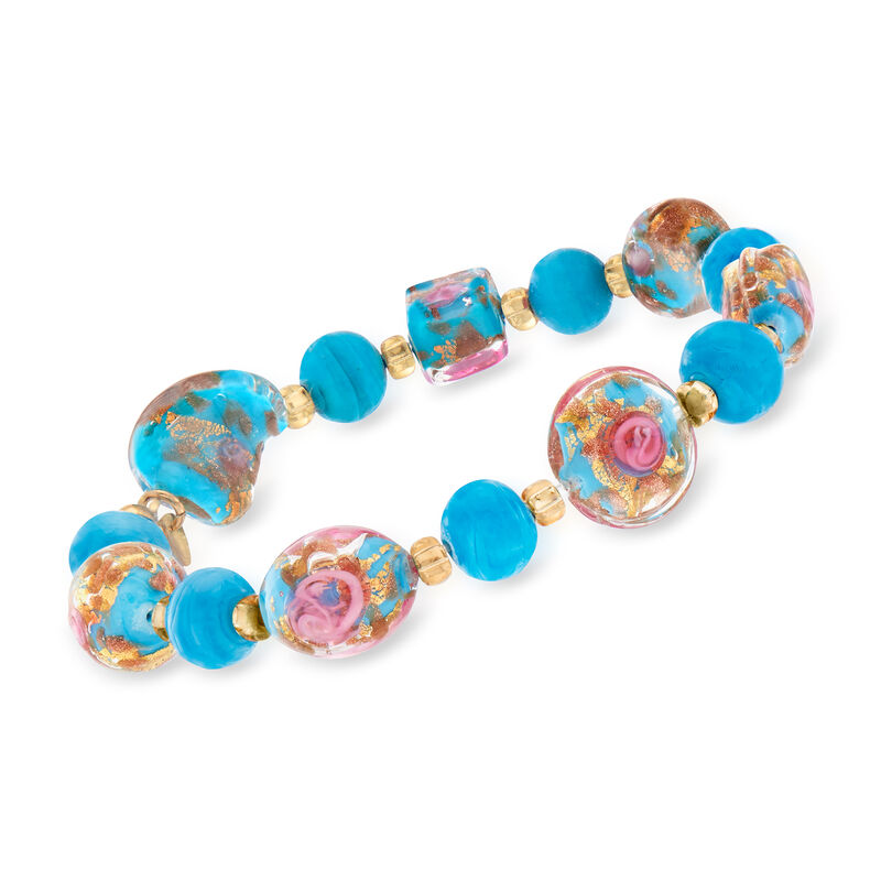 Italian Multicolored Murano Glass Bead Stretch Bracelet in 18kt Yellow Gold Over Sterling Silver image number 0