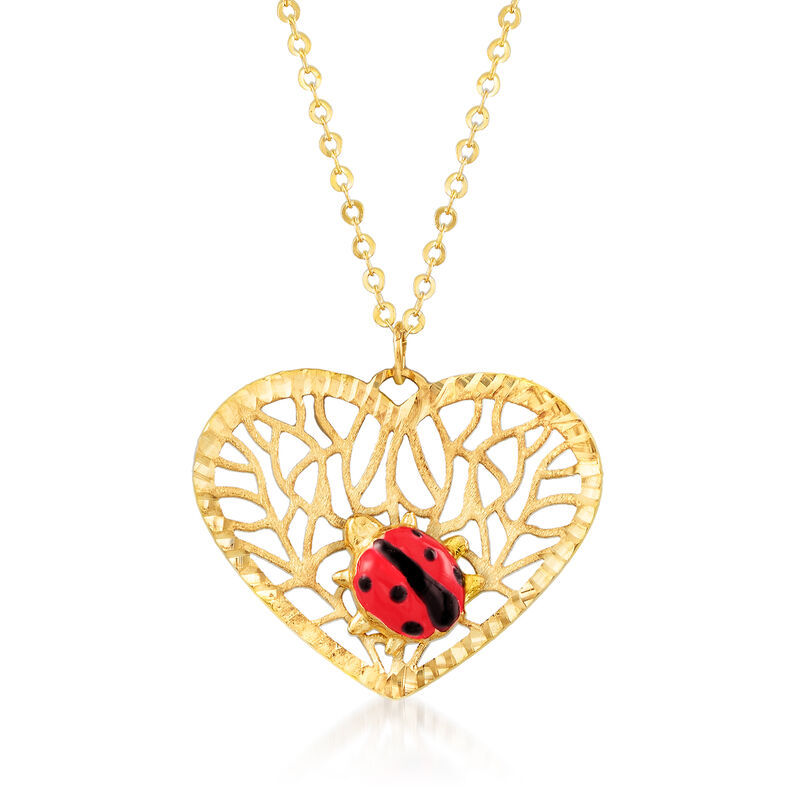 Italian 14kt Yellow Gold Openwork Heart Ladybug Pendant Necklace image number 0
