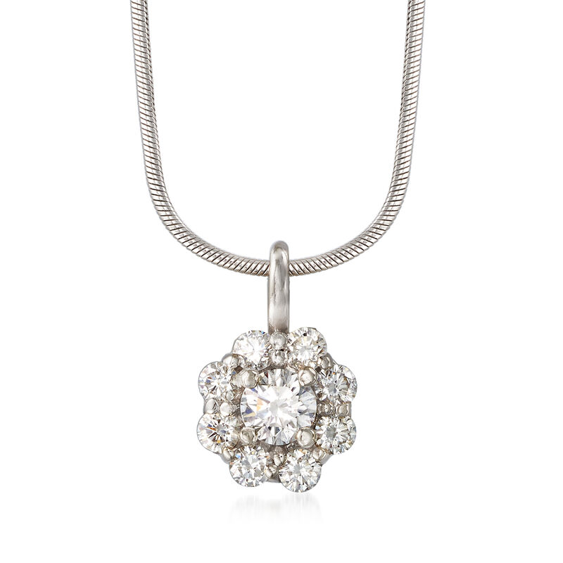 C. 1990 Vintage .75 ct. t.w. Diamond Flower Pendant Necklace in 14kt White Gold. 16.5&quot; image number 1