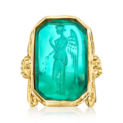 Italian Tagliamonte Blue Venetian Glass Angel Ring in 18kt Gold Over Sterling