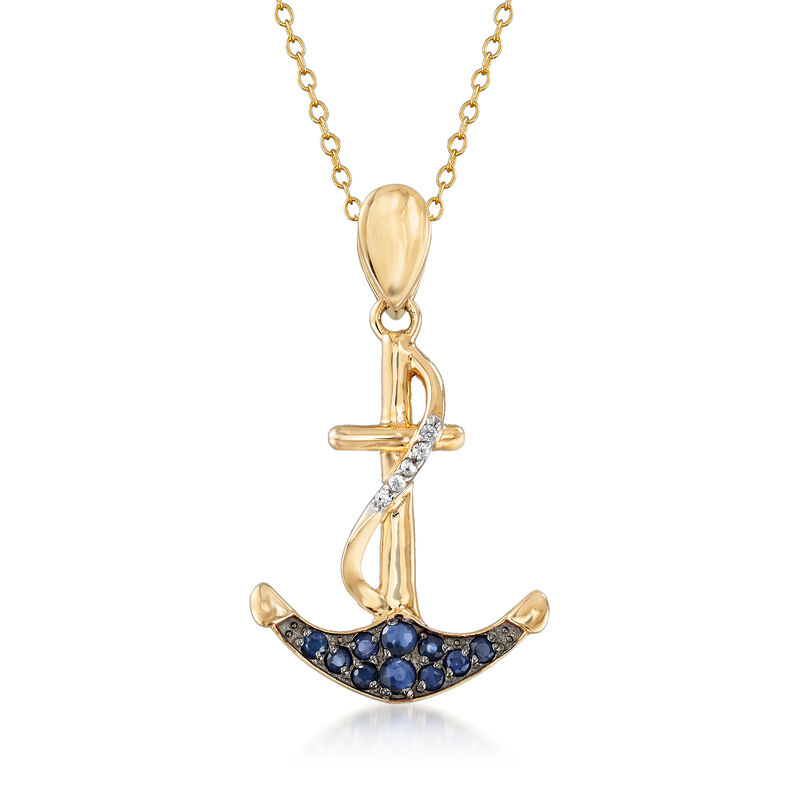 .50 ct. t.w. Sapphire Anchor Pendant Necklace with White Topaz Accents in 18kt Gold Over Sterling image number 0