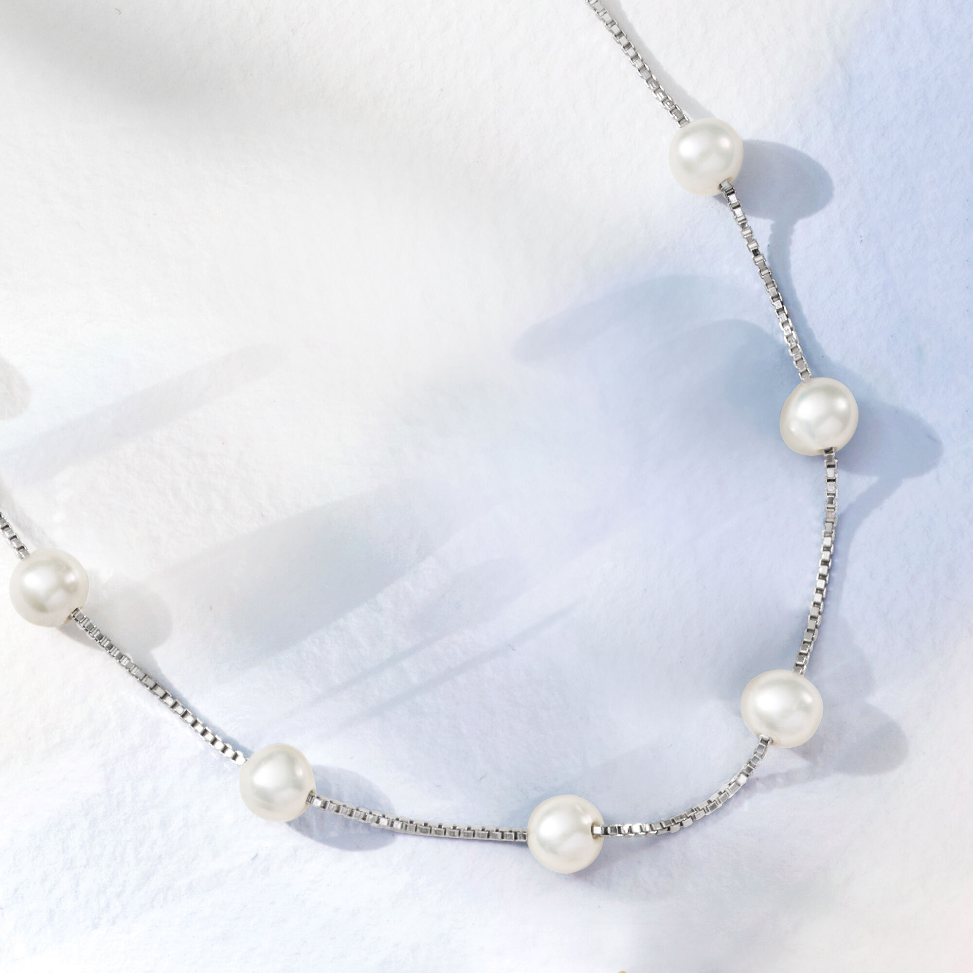 6 6.5mm Cultured Pearl Station Necklace in Sterling Silver