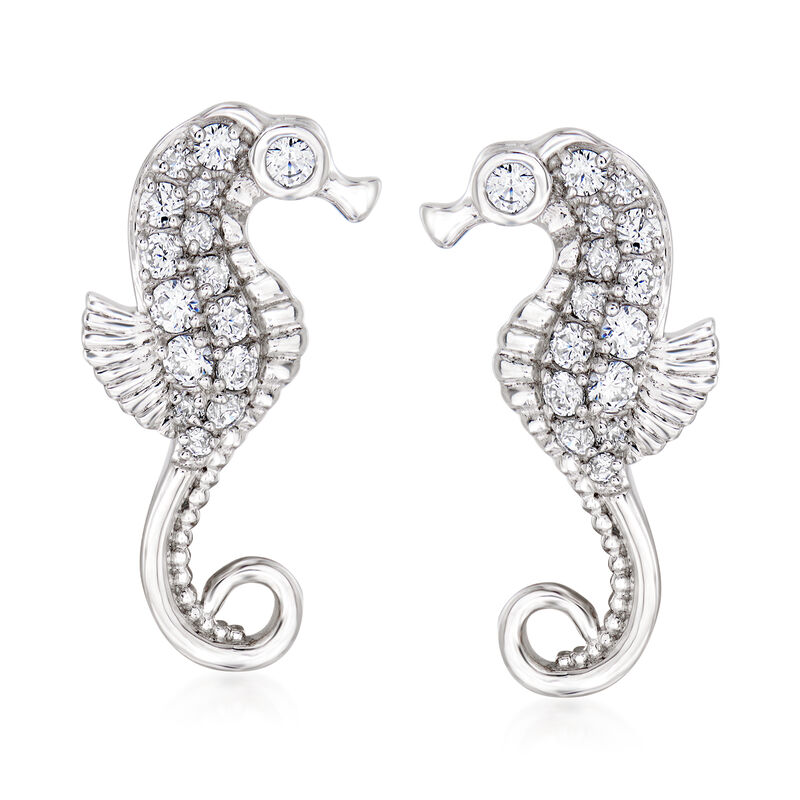 .55 ct. t.w. CZ Seahorse Earrings in Sterling Silver image number 0
