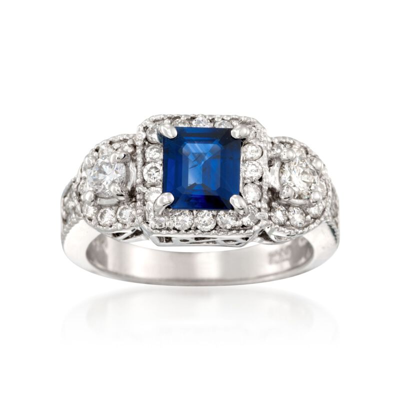 .90 Carat Sapphire and .91 ct. t.w. Diamond Ring in 18kt White Gold image number 0