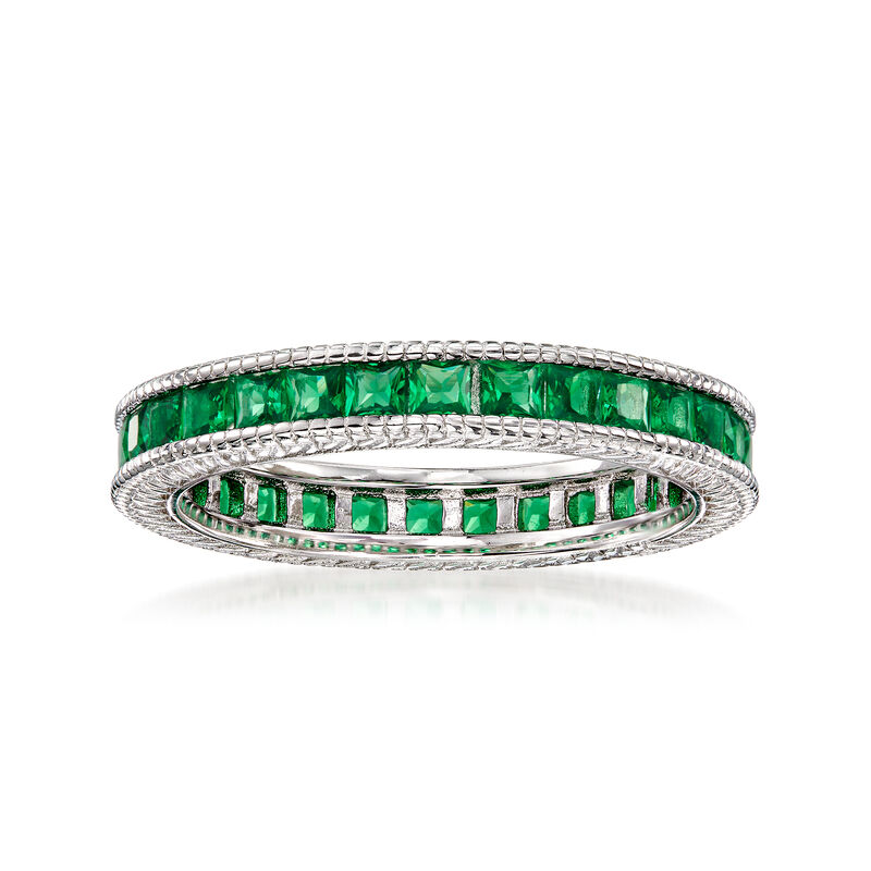 1.40 ct. t.w. Simulated Emerald Eternity Band in Sterling Silver image number 0