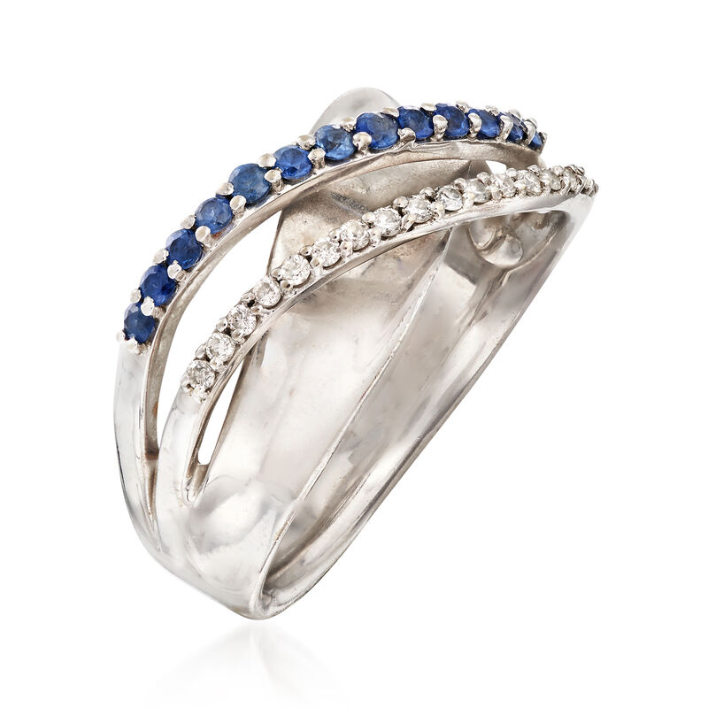 C. 1990 Vintage .30 ct. t.w. Sapphire and .17 ct. t.w. Diamond Ring in 14kt White Gold. Size 6.5 image number 2