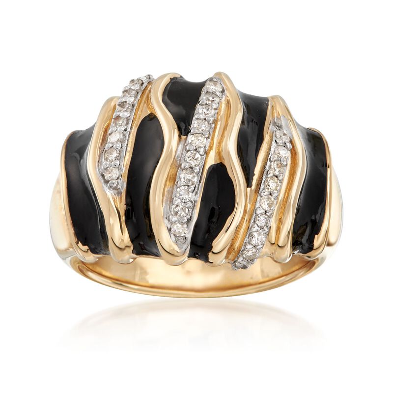 Black Enamel and .24 ct. t.w. Diamond Ring in 14kt Yellow Gold image number 0