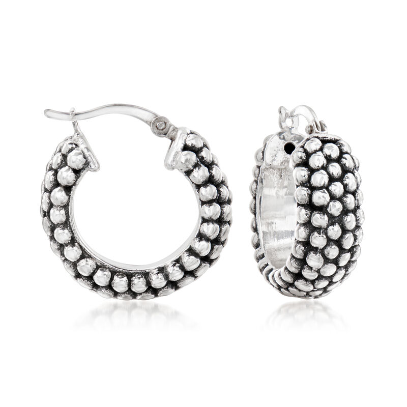 Sterling Silver Beaded Hoop Earrings image number 0