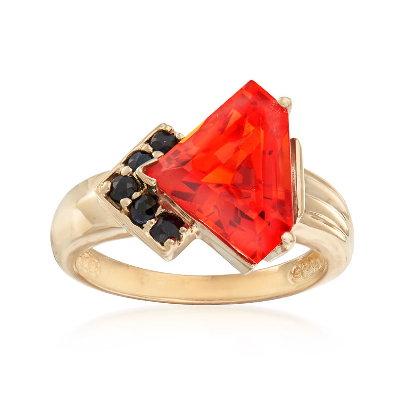 C. 1990 Vintage 7.00 Carat Orange Synthetic Sapphire and .25 ct. t.w. Sapphire Ring in 10kt Yellow Gold image number 0