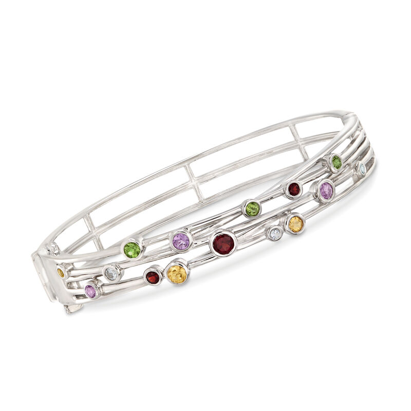 1.33 ct. t.w. Multi-Stone Station Bangle Bracelet in Sterling Silver. 7&quot; image number 0