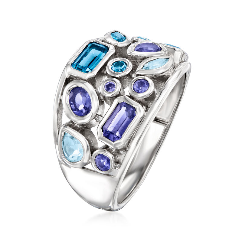 1.16 ct. t.w. Tonal Blue Multi-Gemstone Ring in Sterling Silver image number 2