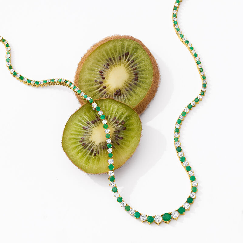 6.50 ct. t.w. Emerald and 1.50 ct. t.w. Diamond Tennis Necklace in 18kt Gold Over Sterling image number 2