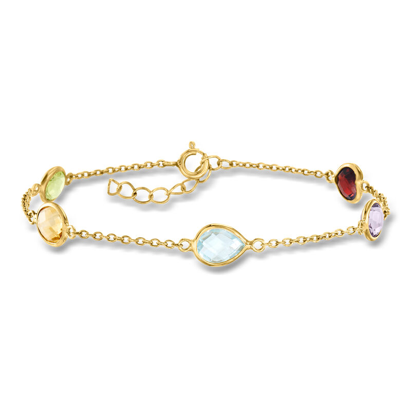 4.10 ct. t.w. Multi-Gemstone Station Bracelet in 18kt Gold Over Sterling. 7" image number 0