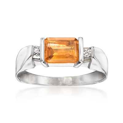 C. 1980 Vintage .85 Carat Citrine Ring with Diamonds in 14kt White Gold